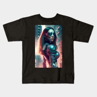 Abstract Cyberpunk Female Cyborg Kids T-Shirt